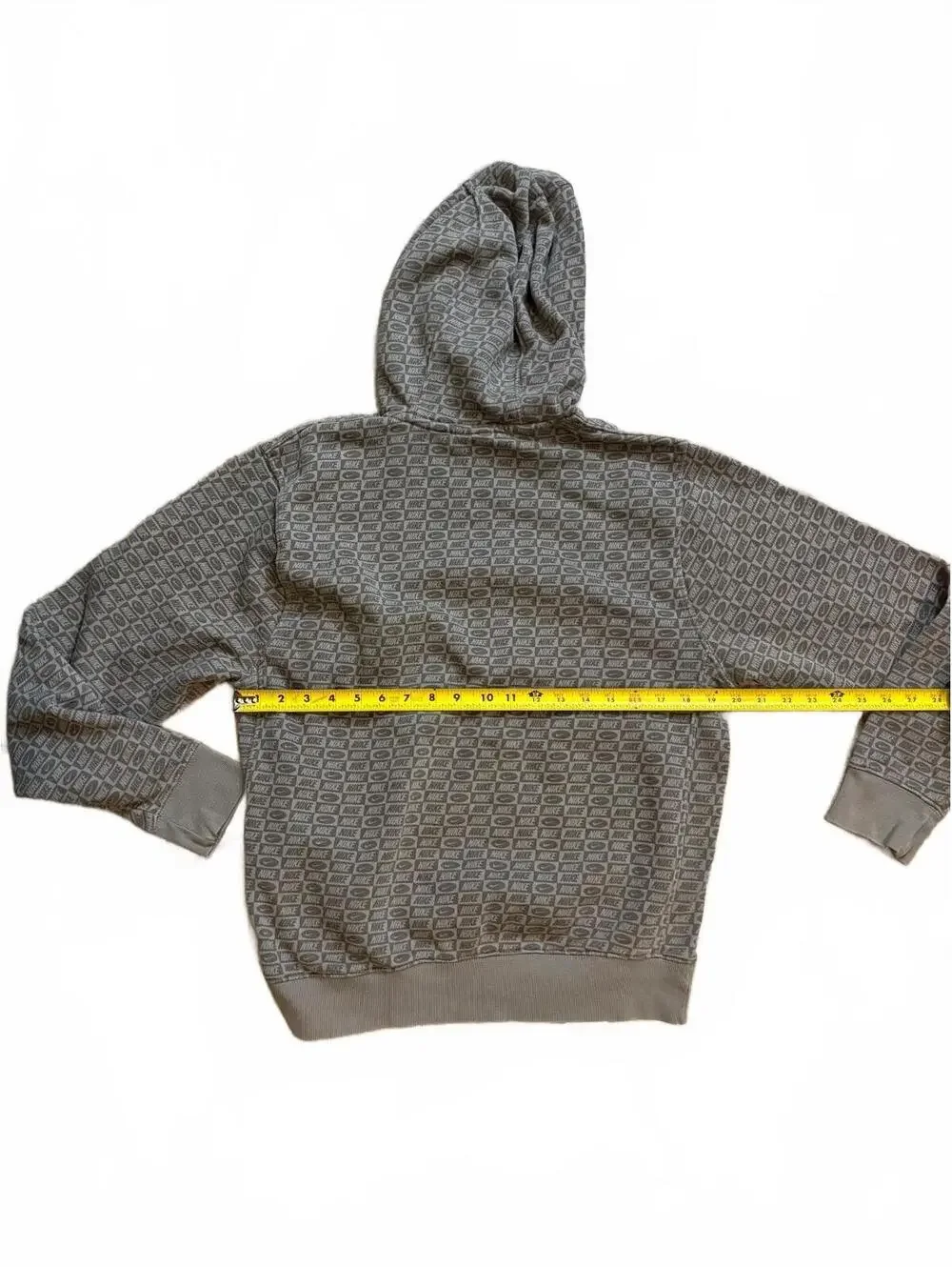 Nike All Over Logo Swoosh Print Gray Pullover Hoodie Small Monogram